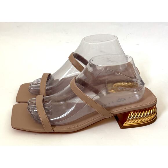 Katy Perry Shoes - Katy Perry Low Heel Gold Sandal Tan Taupe Size 10 NEW